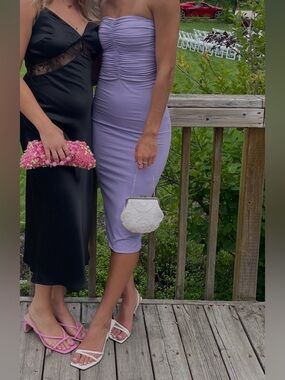 Zara Lilac Strapless Ruched Midi Dress